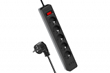 Сетевой фильтр ПВС 3х0.75 5 роз.+2 USB 2.1А 3м 10А черный, земля, выкл